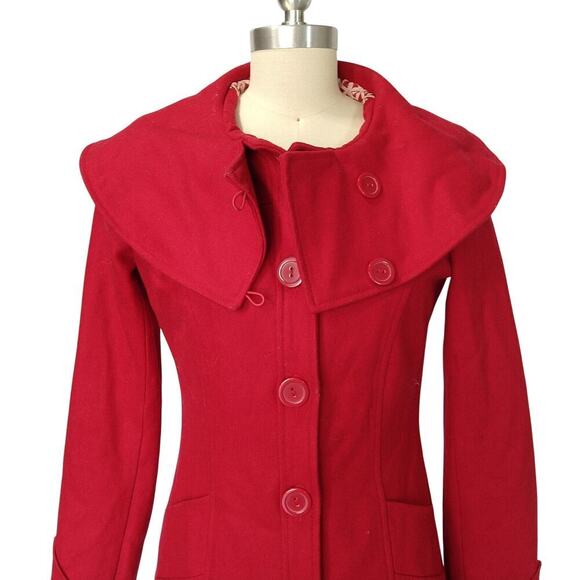 Vintage 00s Y2K Tulle Jacket Size S Red Wool Blend Retro Style Button Front - Picture 2 of 9